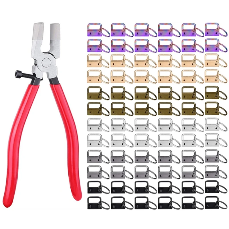 60 Pcs 2.5cm Key Fob Keychain Hardware with Pliers Tool Set for Wristlet Clamp Key Lanyard Making Install Supplies Drop Shipping