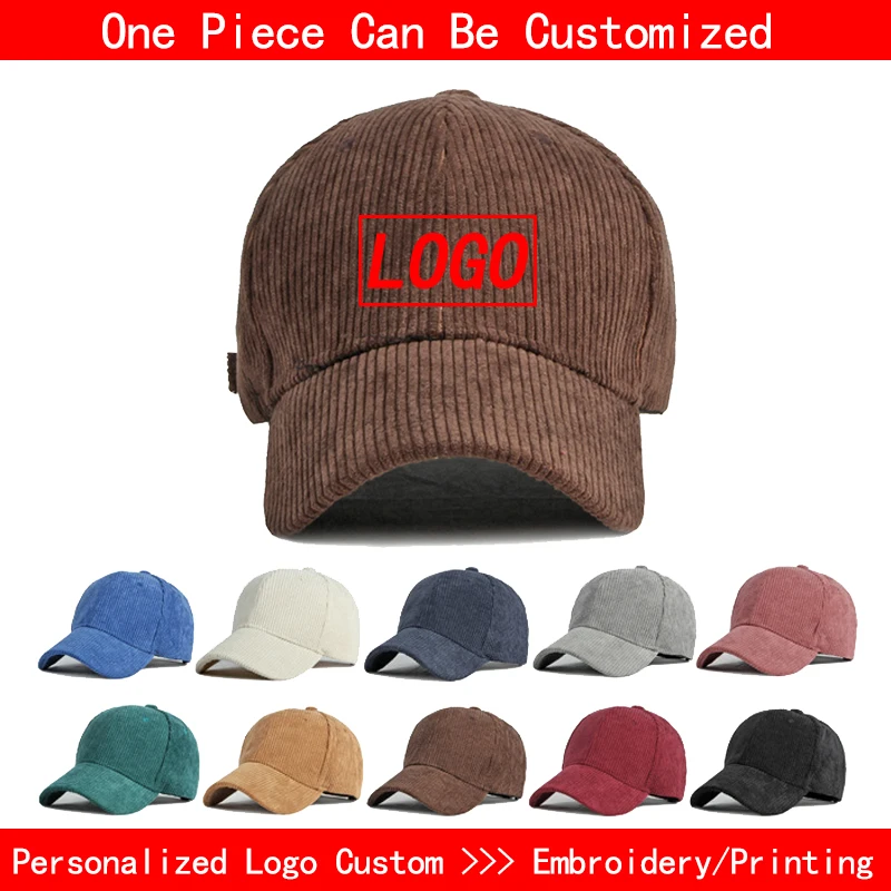 Projete Seu Próprio Logotipo Corduroy Baseball Caps Homens Mulher Custom Bordado Baseball Hat DIY Ajustável Casual Trucker Hat Dad Cap