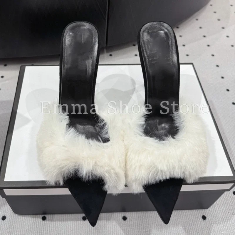 المرأة مثير ليوبارد طباعة خنجر كعب النعال مصمم فو الفراء تقليم أشار تو الصنادل الصيف أنيق فستان الحفلات الأحذية #3