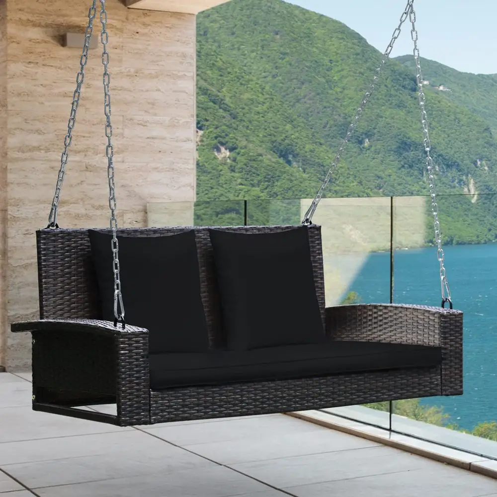 

Porch Swing 2Seat Patio Rattan, Wicker Porch Swings Outdoor W Two 7.9 Ft Solid Steel Chain, Comfortable Back amp Seat Cushions,