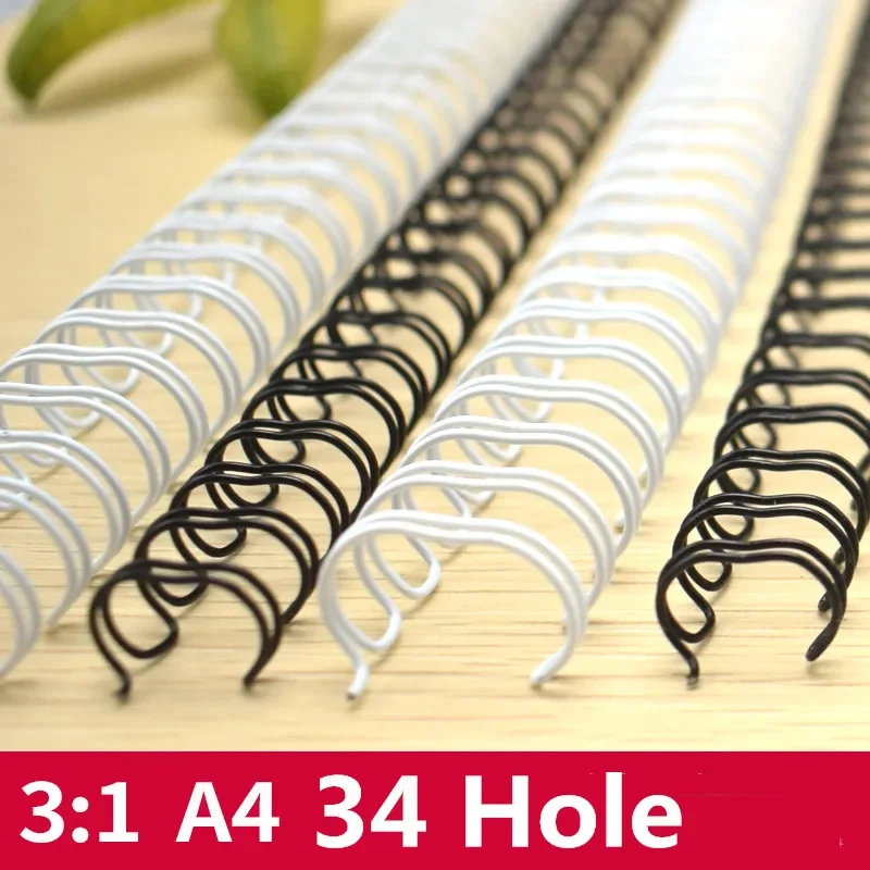 100pcs A4 Size 34 Teeth Hole Notebook Double Wire Metal Binding Loop Calendar Coil Loose-leaf Notebook Book Ring Spring Staplin