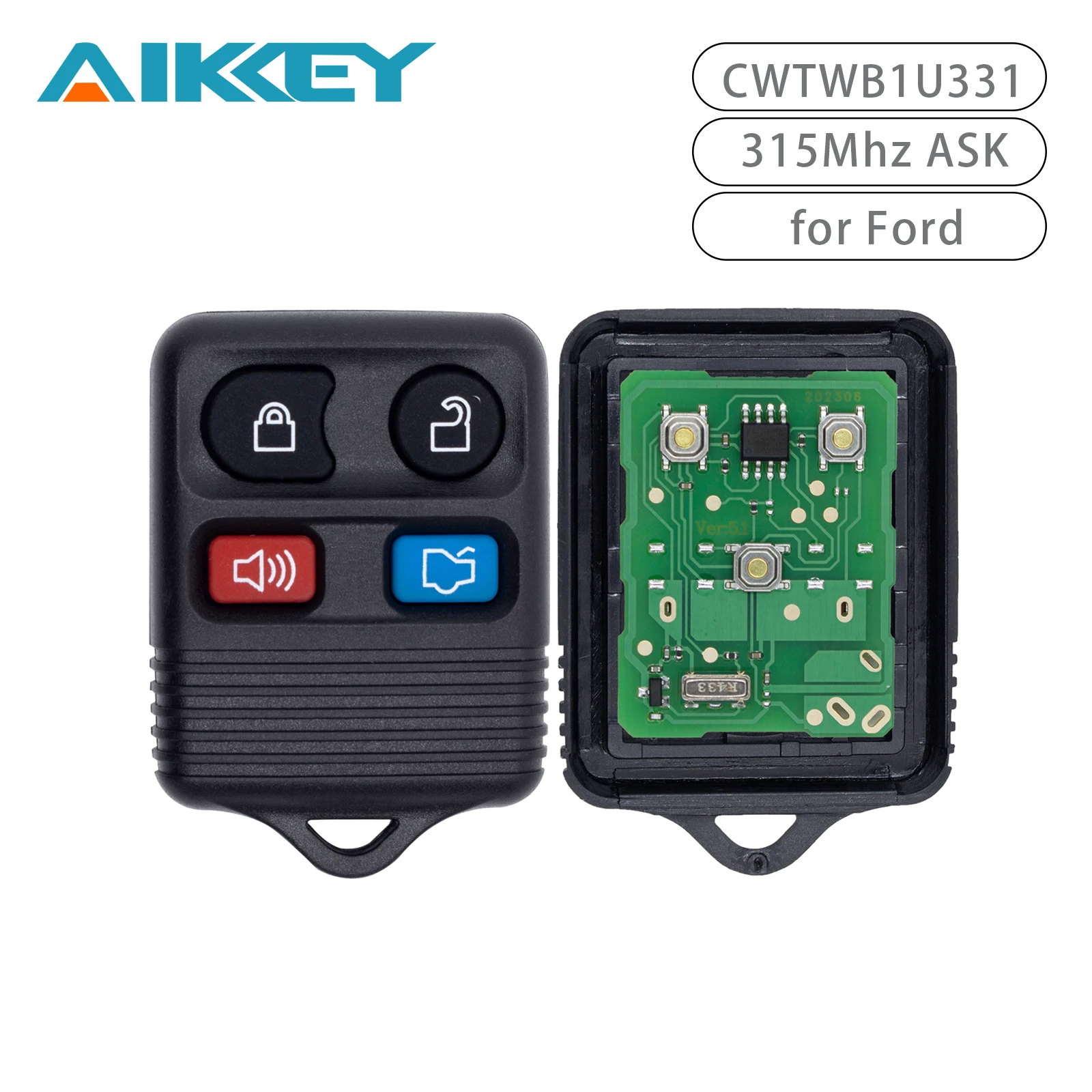 

4 Buttons Remote Car Key CWTWB1U331 Key Shell Circuit Board 315Mhz for Ford E-Series Ranger Expedition Lincoln LS Town 1998-2016