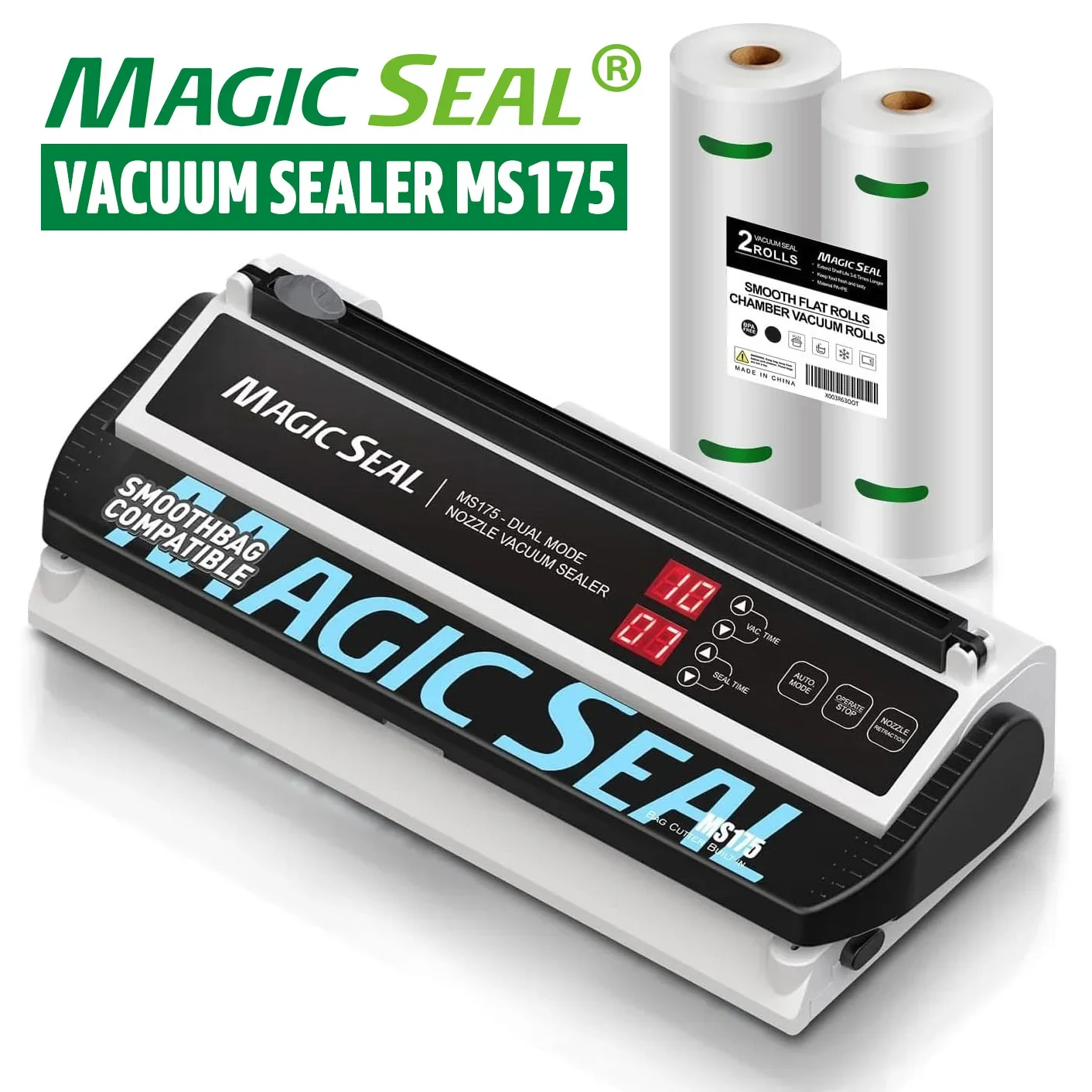 Máquina de Envasado al Vacío MAGIC SEAL MS175 para Alimentos, Selladora de Bolsas de Plástico, Máquina Selladora de Bolsas de Mylar, Empacadora de Cocina Automática Manual
