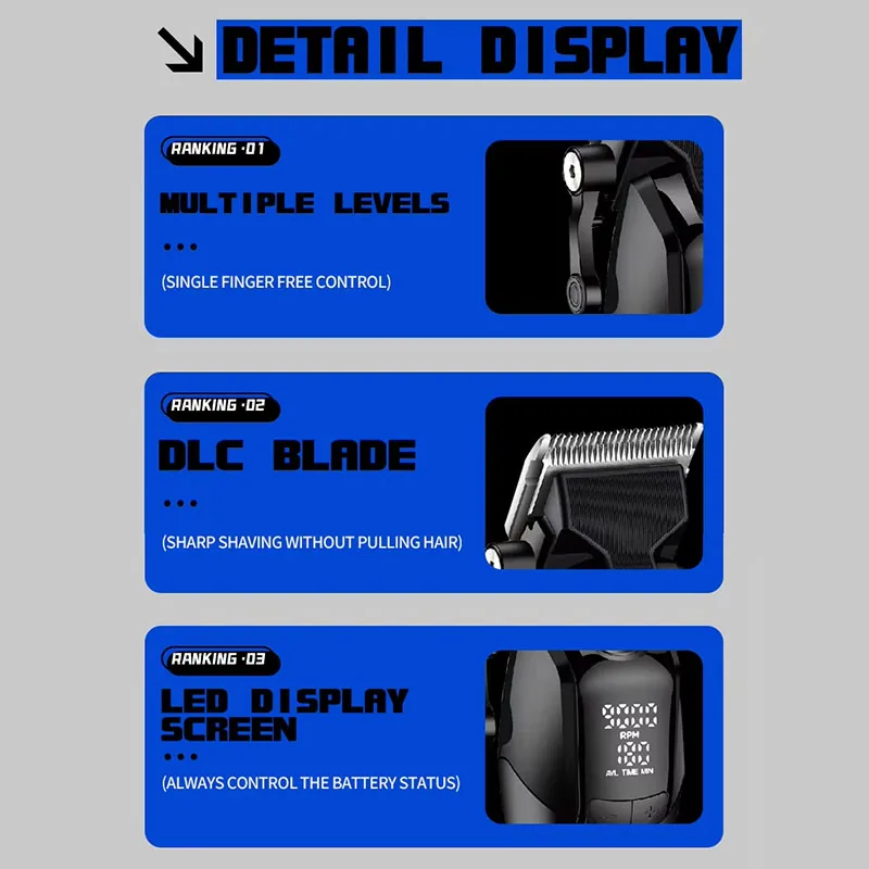 قصاصات شعر كهربائية احترافية ، آلة تشذيب للرجال قابلة لإعادة الشحن ، حلاق ، شفرة DLC ، آلة قطع