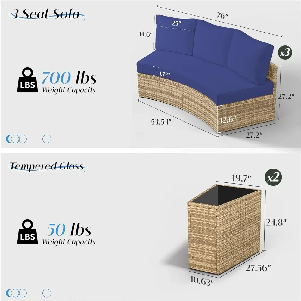 Outdoor Furniture Sets Terrace Furniture Set 11 Piece Half Moon Round Sofa Set Outdoor Garden Lounge Patio Table Chair