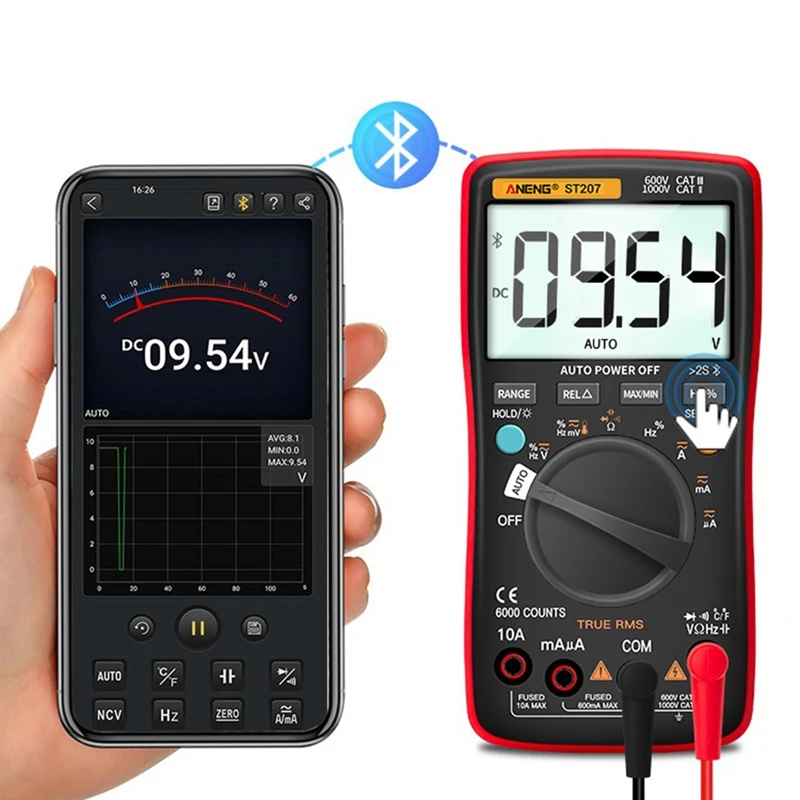 ANENG 대형 스크린 디지털 클램프 미터, 블루투스 스마트 AC DC 전압 테스터, 번인 방지 전문 멀티미터, ST207