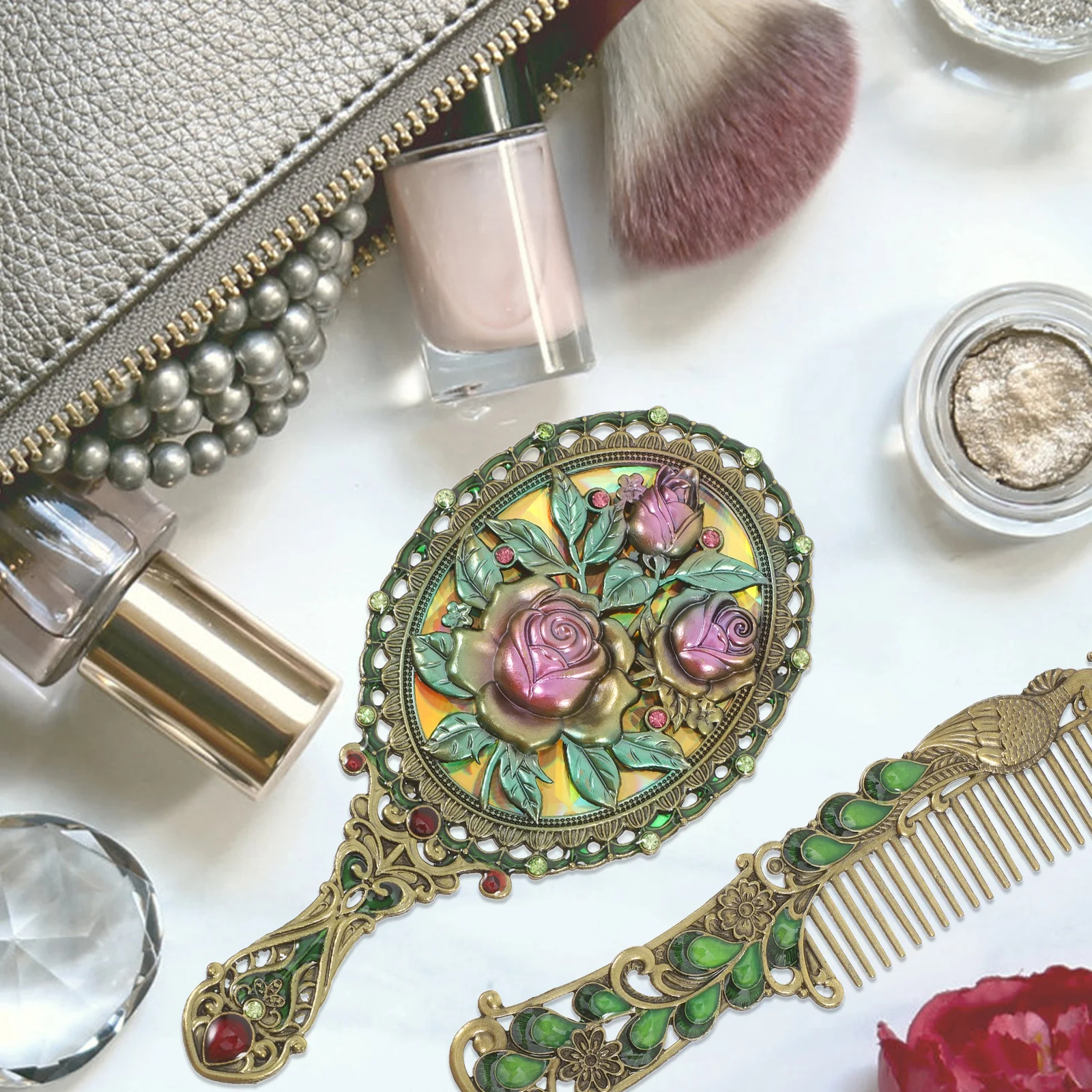 

Retro Vanity Mirror Hair Comb Exquisite Portable Travel Business Decorative Small Mirrors Vintage Shower Fogless