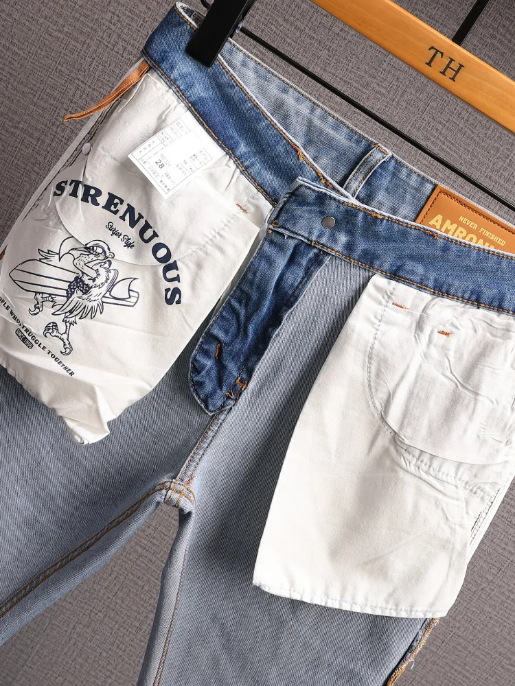 Высококачественные светлые джинсы, мужские летние тонкие мягкие эластичные тонкие маленькие повседневные брюки с прямыми штанинами