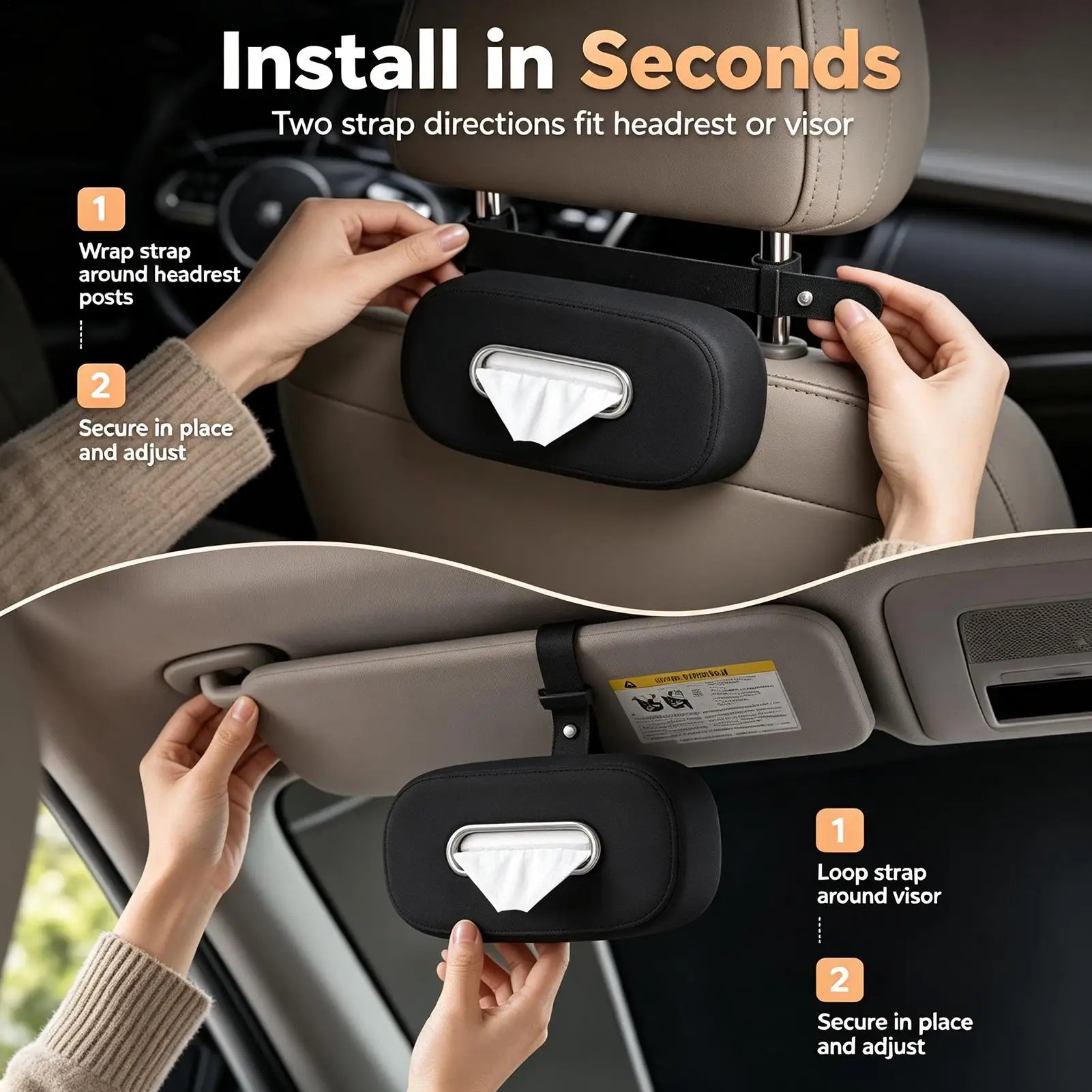 Tissue Box For Car Soft Silicone Washable Headrest Container Tissue Holder Car Accessories For Truck SUV MPV RV Sedan Sun Visor