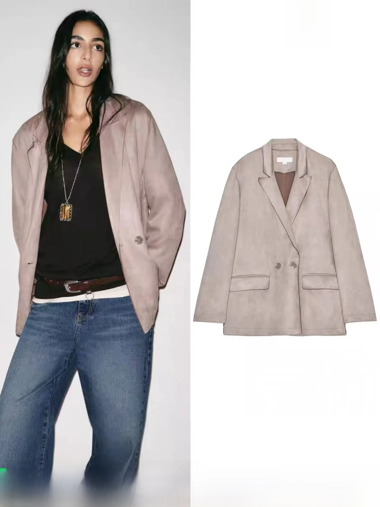 

Women's Fall New Loose Fit Long Sleeve Lapel Leather Jacket Faux Suede Effect Suit Coat Casual Style Polyester Fiber Breathable