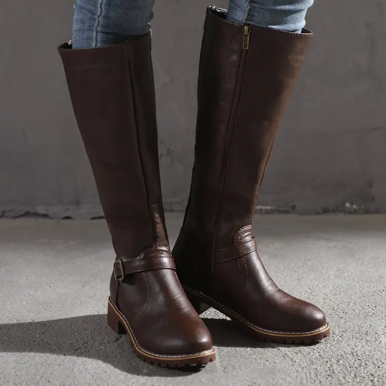 2025 Autumn/Winter Foreign Trade Europe and America Large Round Head Long tube Boots Fat/Thin Double Wear Thick Heel Knight Boot