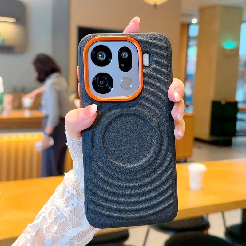 Oppo Find X9 ウェーブパターン携帯電話ケース ゴールドアーマー Find X9 Pro マグネット式ソフトエッジ耐衝撃ケース5G