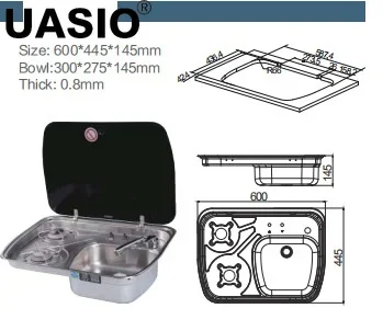 Fogão a gás para rv e cobertura de vidro de pia, acessórios para yacht, para iate, trailer, van