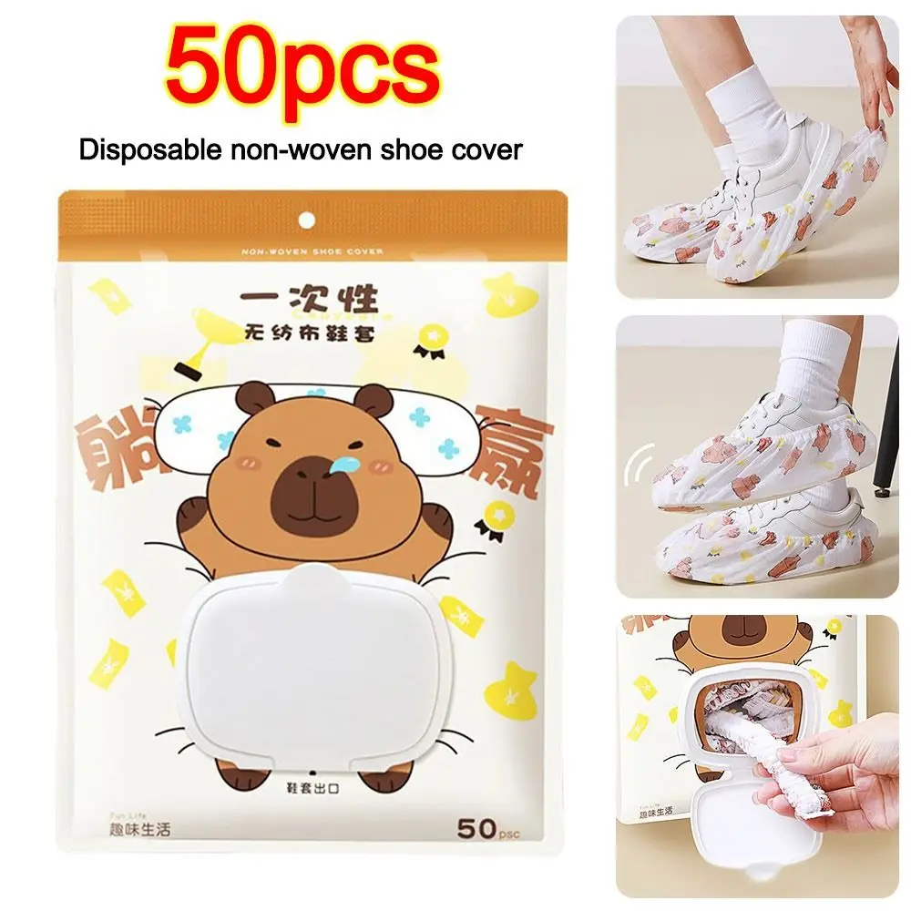 

50Pcs Reusable Capybara Shoe Covers Dust-proof Non-slip Disposable Shoe Covers Thickened Removable Foot Covers