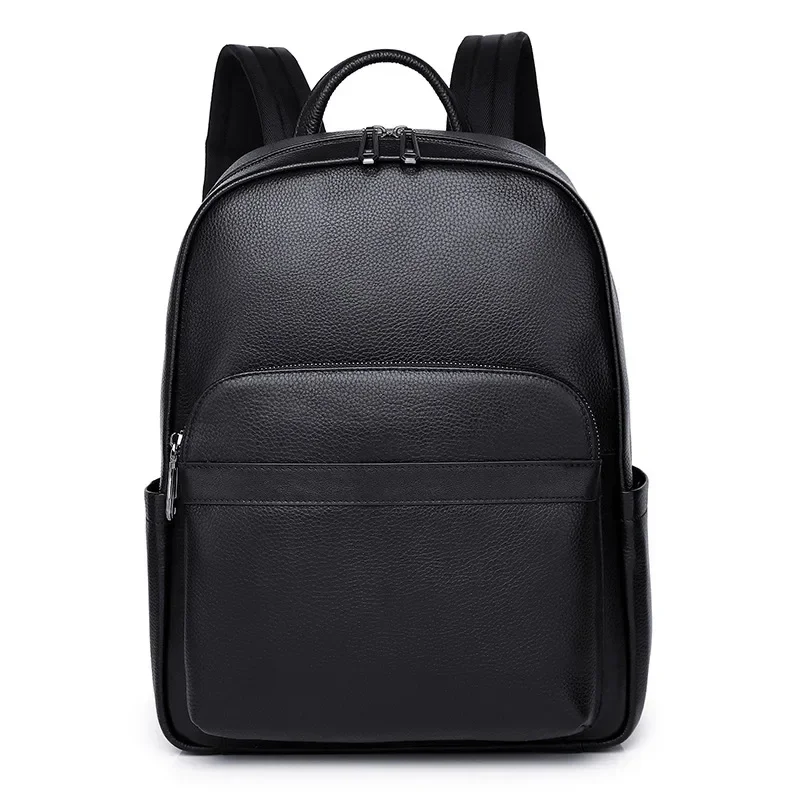 2024 New Luxury Brand Real Genuine Leather Men Solid Backpacks Student Backpack Boy Luxury 14 Inch Computer Laptop Bag