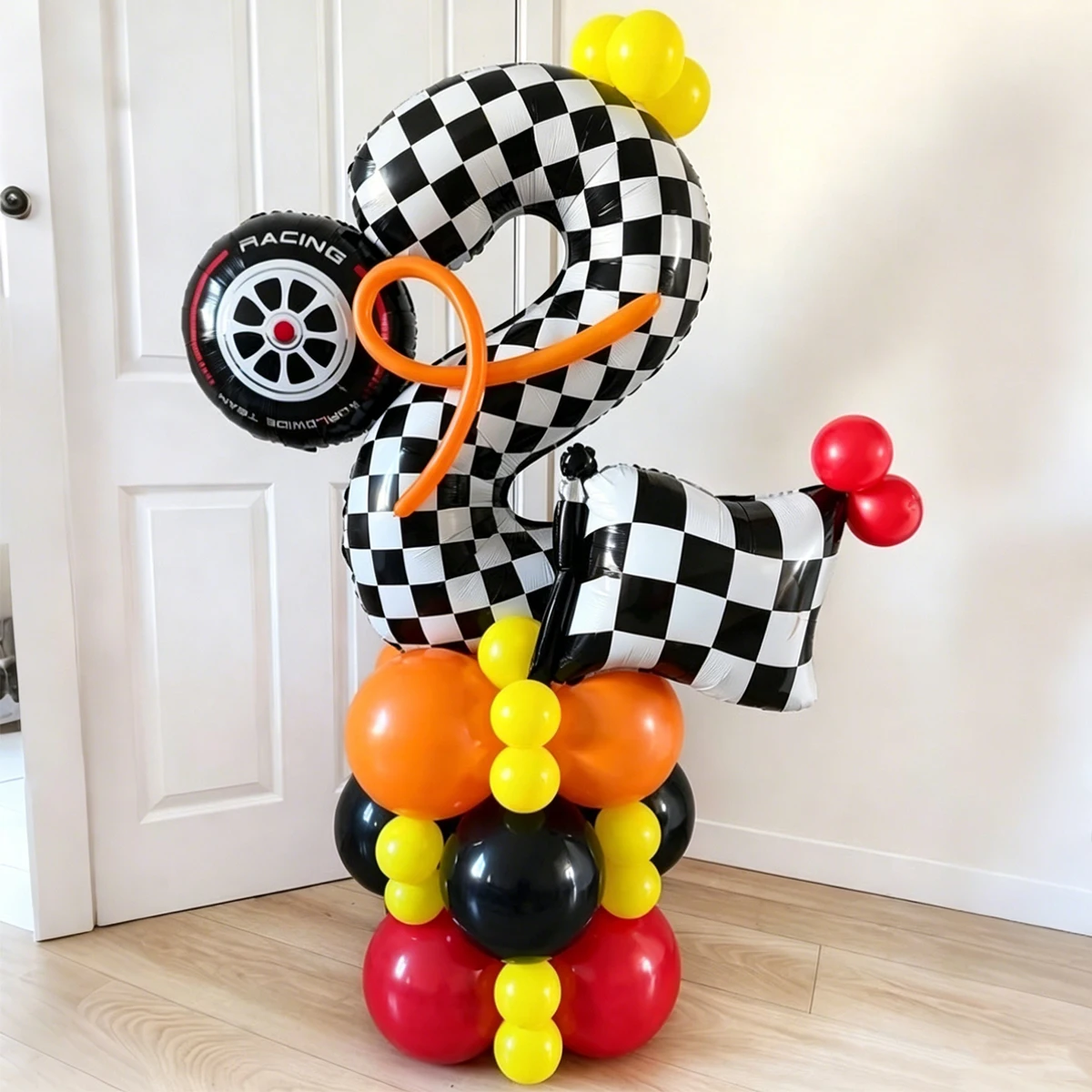 Lighting Mcqueen Birthday Decor - Siyah Beyaz Kareli Rakam Balonları 0-9,