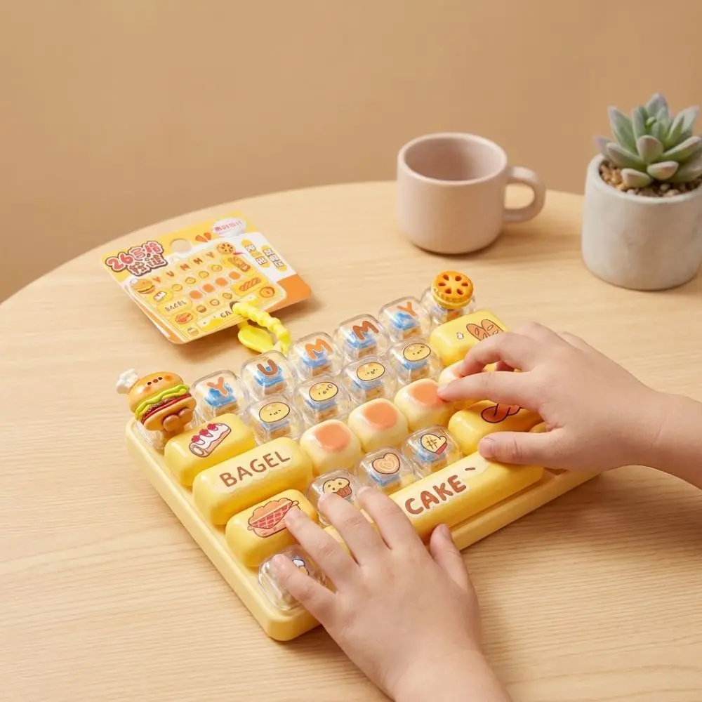 Bread Themed 26 Keys Keyboard Keychain Clear Key Sounds Plastic Fingertip Button Key Ring Fake Food Cartoon Mechanical Keyboard