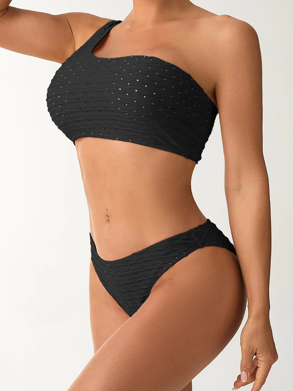 One Shoulder Bikini 2026 Women High Waist Two Piece Swimsuit Solid Swimwear Female Bather Bathing Swimming Suit Beachwear Summer