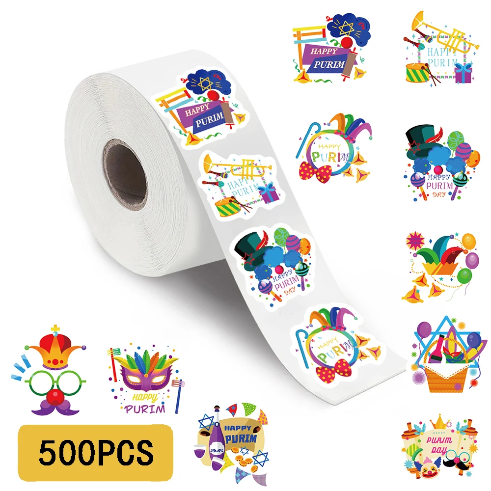 500Pcs/roll Purim Stickers Aesthetic Motorcycle Phone Home Decoration Gift Wrapping Bicycle Graffiti Waterproof Design Sticker