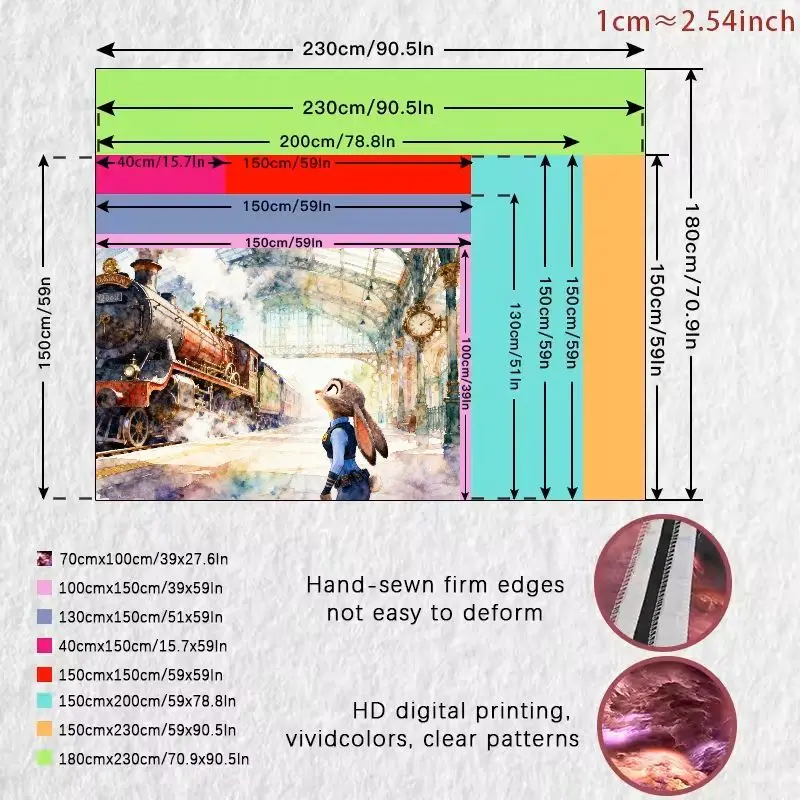 قطعة واحدة من نسيج Zootopia Judy Hopps، محطة قطار البخار العتيقة، لوحة فنية جدارية بألوان مائية، هدية ديكور غرفة بوليستر جمالية. #5