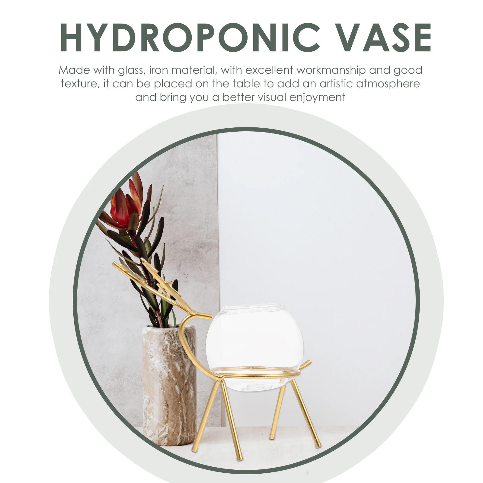 

Nordic Style Hydroponic Vase Deer Design Glass Iron Rack Office Desktop Decoration Home Desk Decor Hydroponic Plant Vase