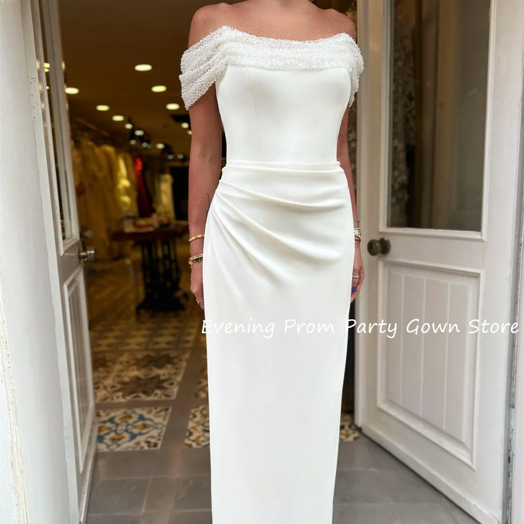 

Off Shoulder Mermaid Evening Dresses Sleeveless Chiffon White Wedding Party Dress robes de soirée فساتين للمناسبات الرسمية