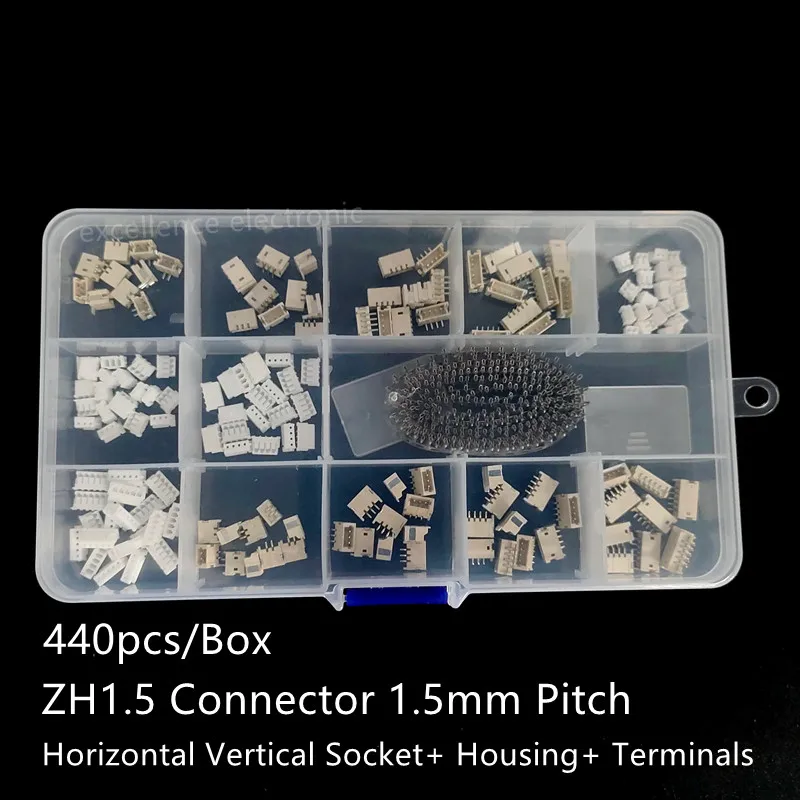 440pcs/Box ZH1.5 2p 3p 4p 5 Pins 1.5mm Pitch Housing / Terminal / SMD Pin Header Connector Wire Adaptor Kit