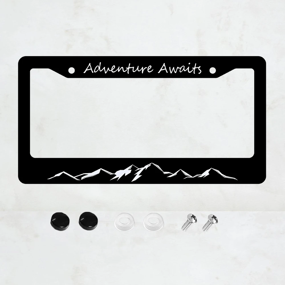 

1PC Mountain License Plate Frame Adventure Awaits Decorative Aluminum Car License Plate Cover for Men Women Boys Girls Fans