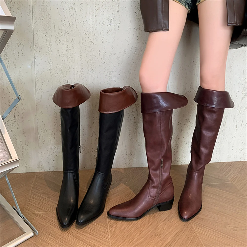 FEDONAS Sexy Women Knee High Boots Genuine Leather Long Warm Winter Pointed Toe Knight Boots Female Slim Long Shoes Woman