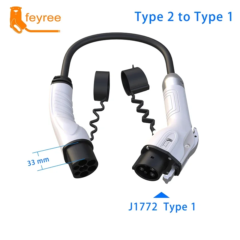 Male Power Supply Side Type2 to j1772 Type1 Car Side Charging Adapter for Charging Station Electric Car EV Charger Plug 16A 32A