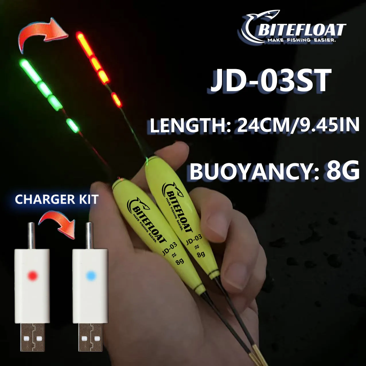 1Set Smart Vissen Elektronische Vlotter Led Licht Hengel Set Met Cr425 Oplaadbare Batterij Oplader Haak Kleur Veranderen Karper 2024 Nieuwe