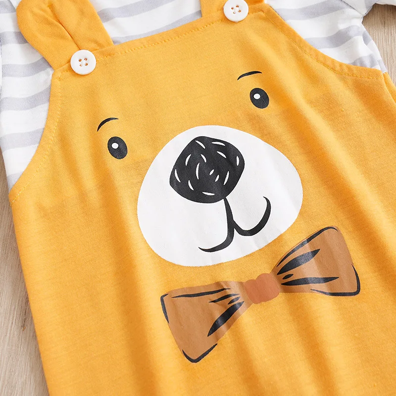 Summer Boys and Girls Cartoon Animal Bears with Casual and Comfortable Short Sleeve Baby Clothing Triangle Bodysuit