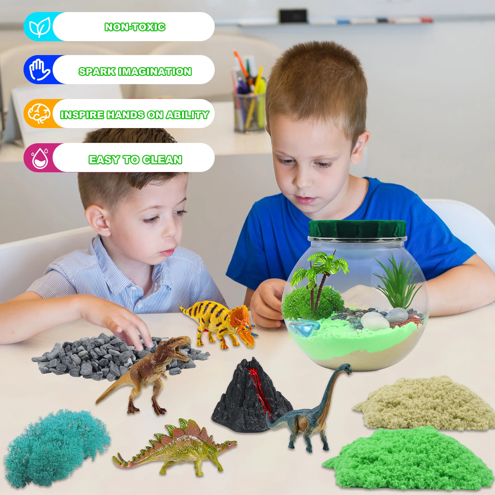 Dinosaurus oplichtende terrariumkit voor kinderen Dinosaurus schilderkunst en nachtlampje knutselpakketten voor kinderen - verjaardagscadeau voor kinderen