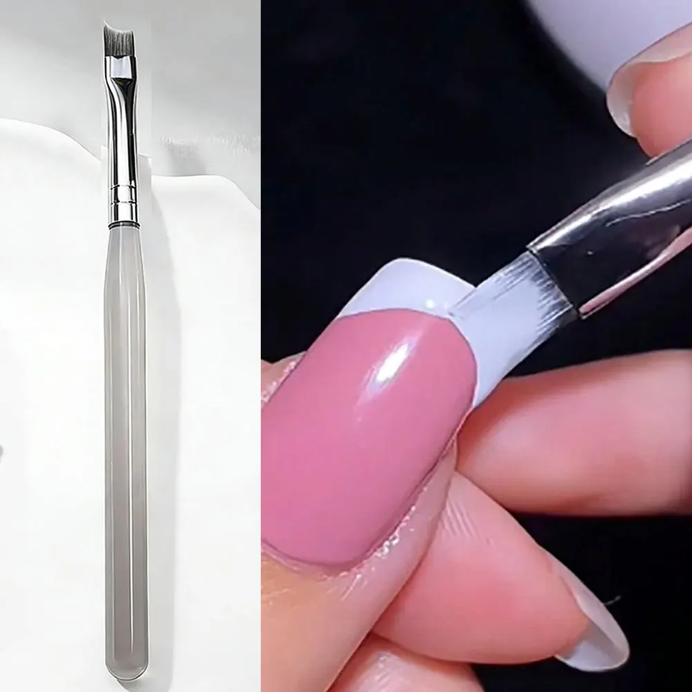 1Pç Pincel de Unha Obliquo para Pontas Francesas, Formato Meia Lua, para Pintura e Desenho em Gel UV, Cabo Dourado, Ferramenta de Manicure Transparente D5 #