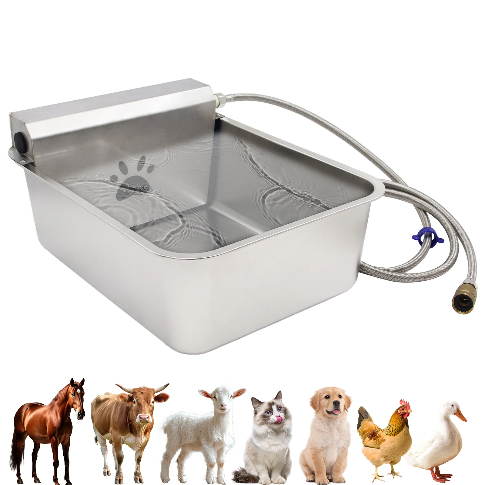 

Pet Drinker Bowl Stainless Steel 6 Gal Water Bowl with 2m Flexible Tube Parts Dog Sheep Chicken Cattle Water Bowl Large Capacity