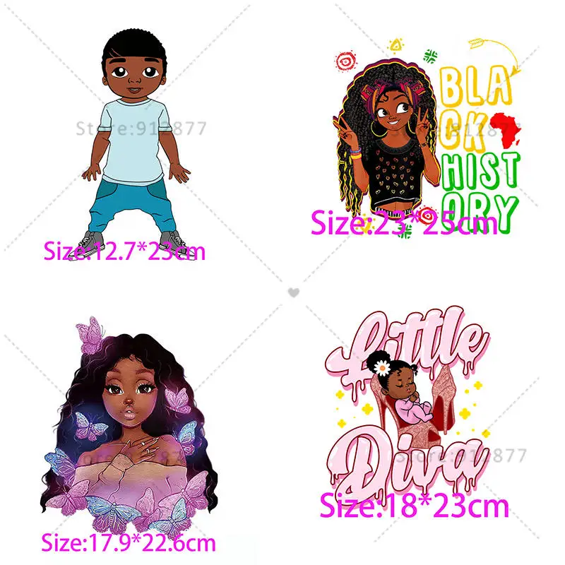 Digital Print Transfer Film Cheap Sticker Wholesale Custom Printing Afro Black Girls Cute Kids Heat Transfers