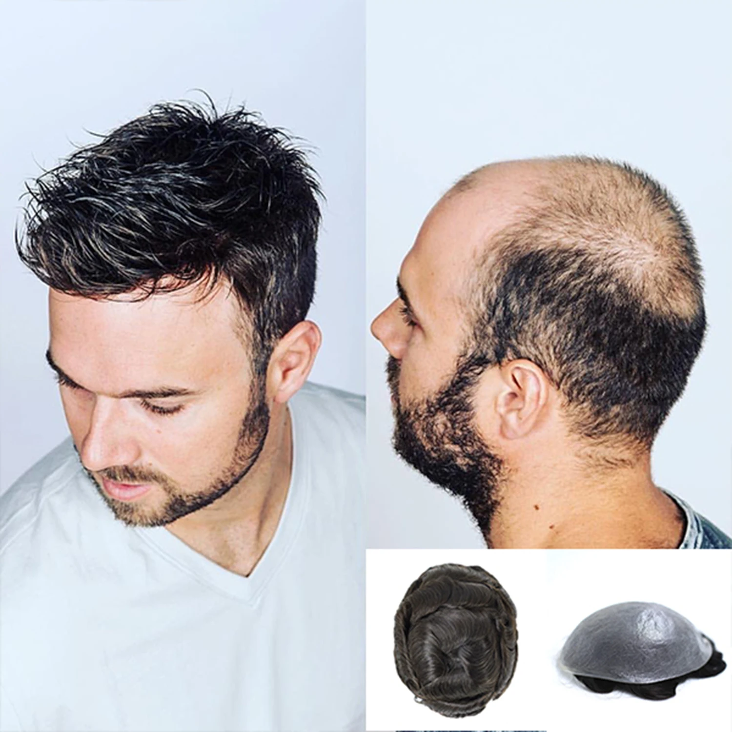 Seraphicwig Mens Toupee Human Hair toupee for men 0.03mm PU Skin Silicone toupee Hair prosthesis hair replacement system Gents hair piece Straight hair piece for man 10x8