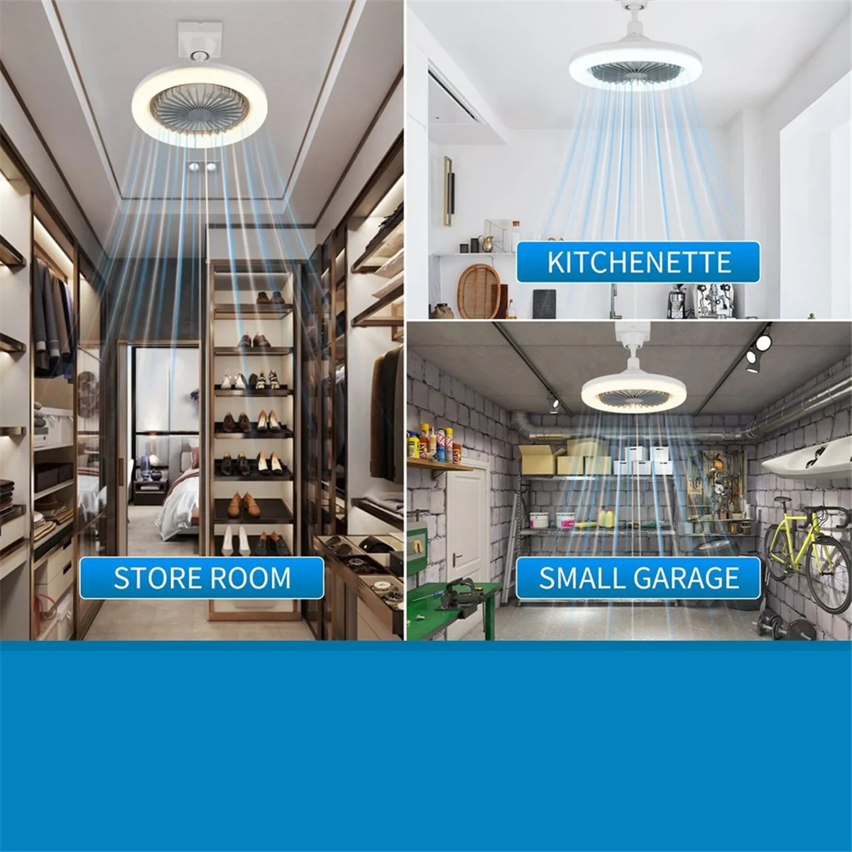 مروحة مقبس إضاءة متعددة الاتجاهات A26P مع جهاز تحكم عن بعد 10 بوصة، مروحة سقف لولبية في مقبس إضاءة لتعزيز وقابل للتعديل