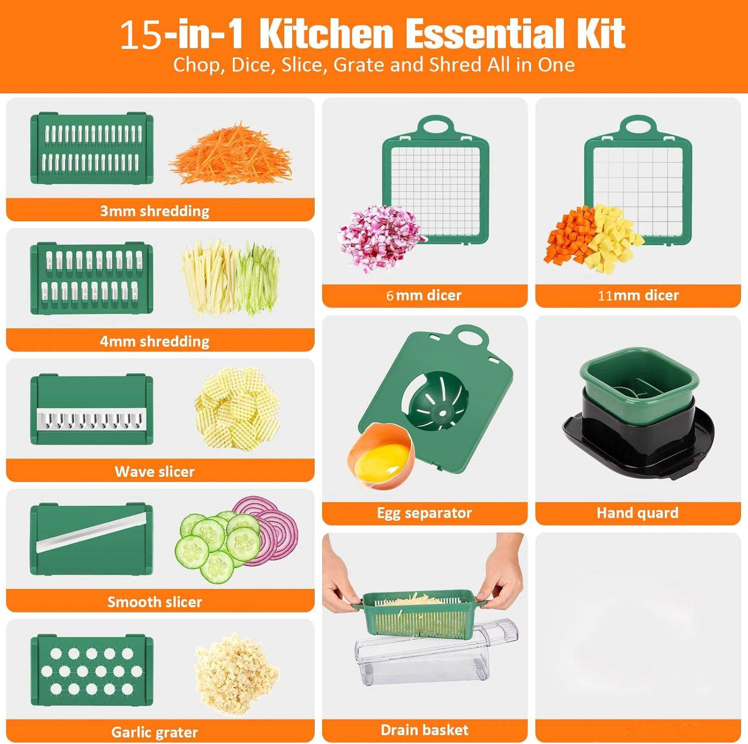 15 In 1 Multi-Functional Vegetable Chopper Carrots Potatoes Manually Cut Shred Slicer Grater Kitchen Acceesories Tools