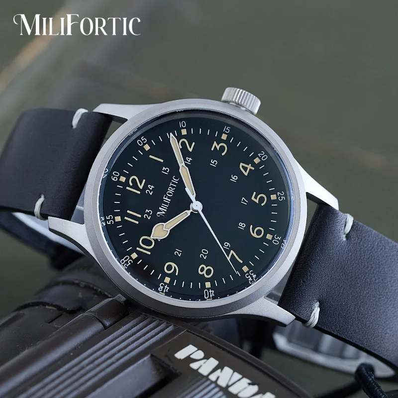 Milifortic Field Watch Sapphire Crystal Leather Strap Retro Luminous 100M Waterproof Stainless Steel VH31 Quartz Wristwatches