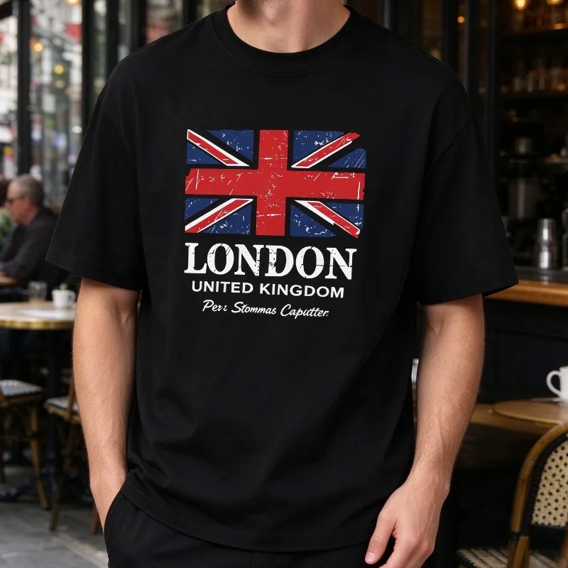 LONDON UNITED KINGDOM Union Jack Flag Graphic Tee Retro Country Print Soft Modal Casual Daily Streetwear Top