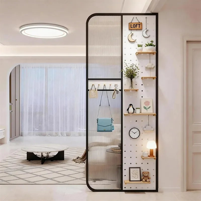 Modern Cream Style Glass Hole Plate Screen Partition Wall Storage Rack for Living Room Entrance Porch Block Divider Shelf