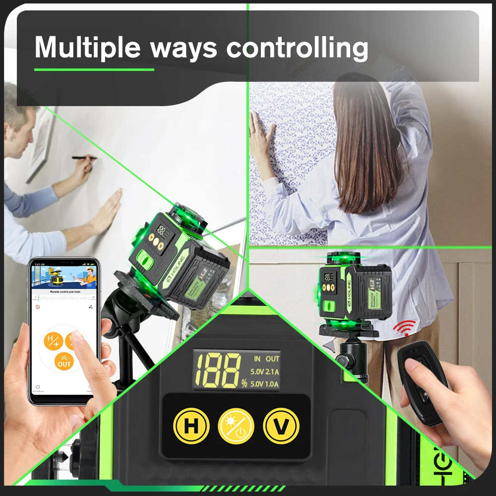 Imagem -04 - Nível Laser com Controle Remoto App Recarregável 360 ° Ferramenta de Nivelamento Verde Automático 16 Linhas 6000mah Bateria Li-ion Pcs Hgline4d