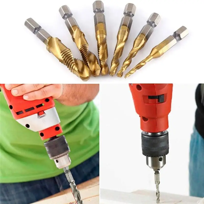 ELEG-6Pc Drilling Tapping Chamfering Integrated Drill Bit Set High-Speed Steel Composite Tap Deburring Drill Bit