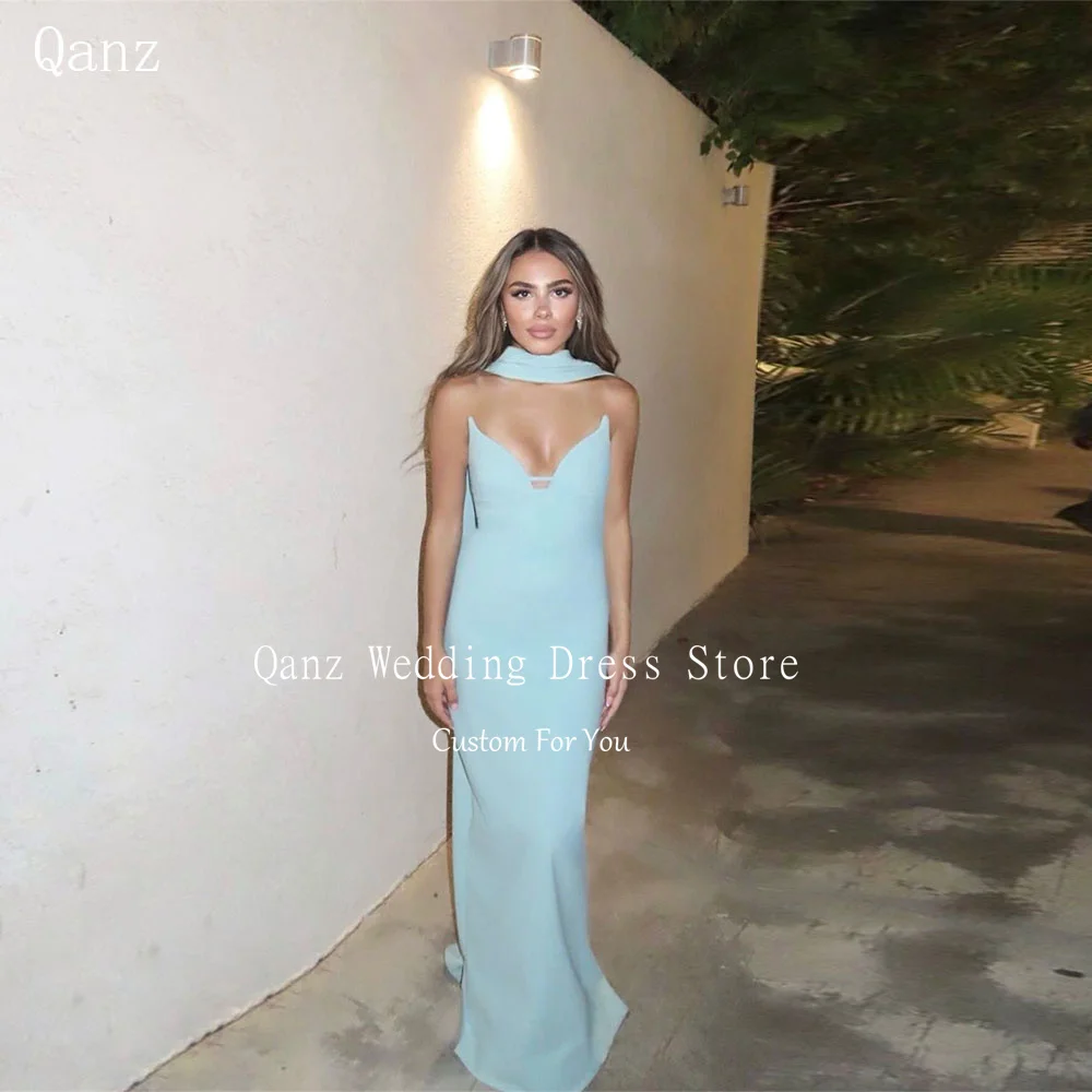 

Qanz Modern Satin Evening Dresses Women Mermaid Sweetheart Ribbons Robes De Soirée Elegant Dresses For Special Event Customized