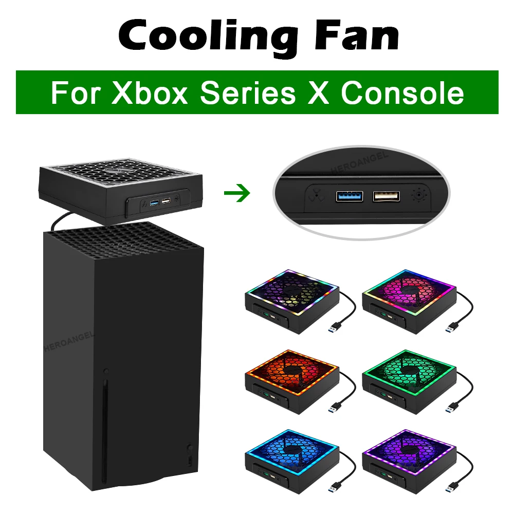 

Colorful Light StrIp Cooling Fan With 2 USB Ports Cooler Fan Radiator LED For Xbox Series X Cooling Fan 7 Lighting Modes for XSX