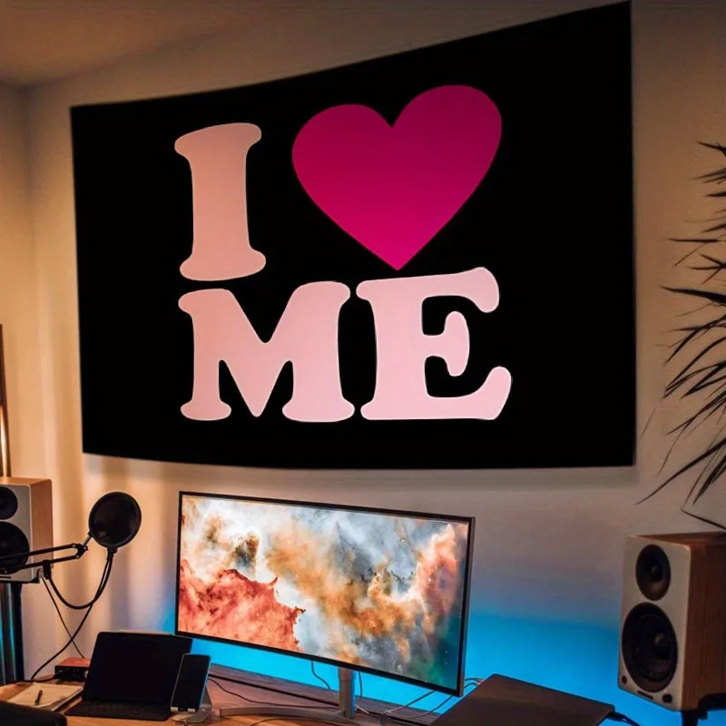 Wandteppich „VIKAMA Love Yourself“-Thema, rosa Buchstabe, Herz, Selbstverteidigungsstil, Wohnzimmer-Dekoration, Raumdekoration, Heimdekoration