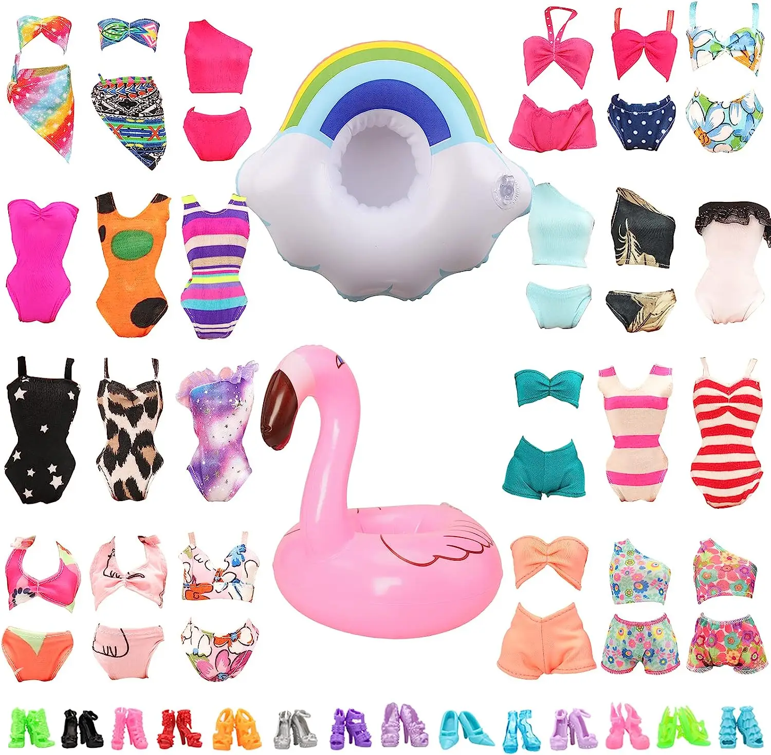 Barwa 12 Pcs Doll Clothes and Accessories-5 Swimsuits,5 Shoes,2 Swimming Rings for 11.5 Inch Girl Doll