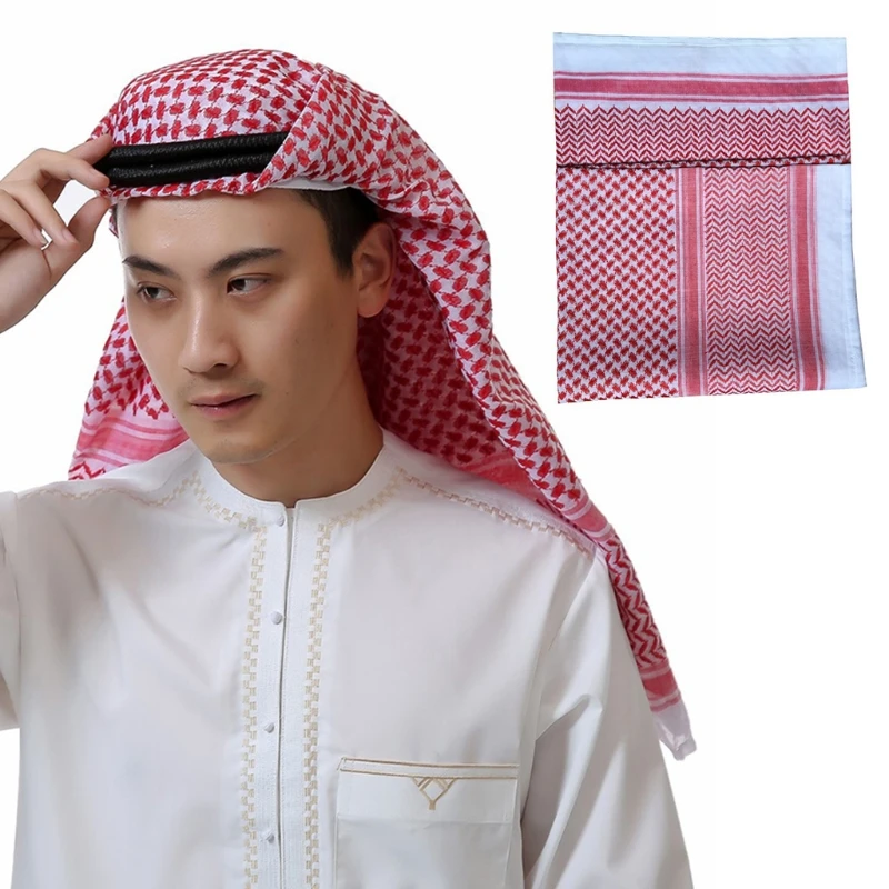 Adult Men Arab for Head Scarf Keffiyeh Middle East Desert Shemagh Wrap Muslim Headwear Cover Arabian Costume Accessories N58F