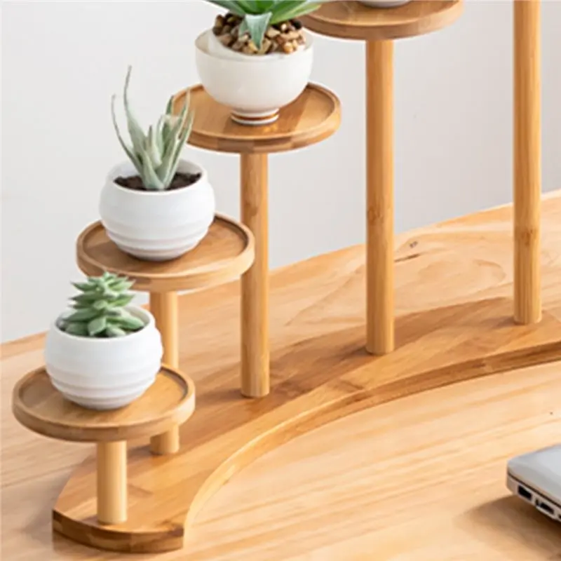 AS63-Bamboo Desktop Shelf Multi-Level Desk Organizer Cosmetic Trinket Display Rack For Indoor Potted Plants Jewellery